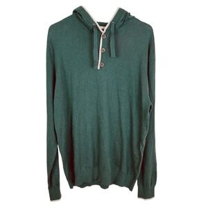 Hawker Rye Green Gray Trim Cotton Cashmere‎ Button Henley Hoodie Sweater Medium